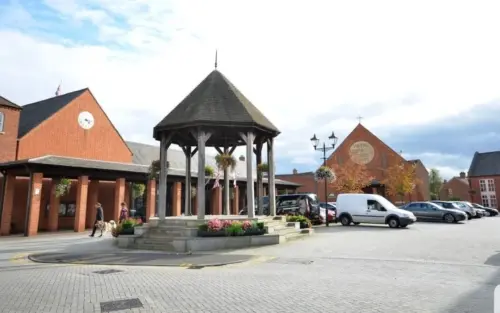 Fairford Leys centre - Aylesbury - church in background